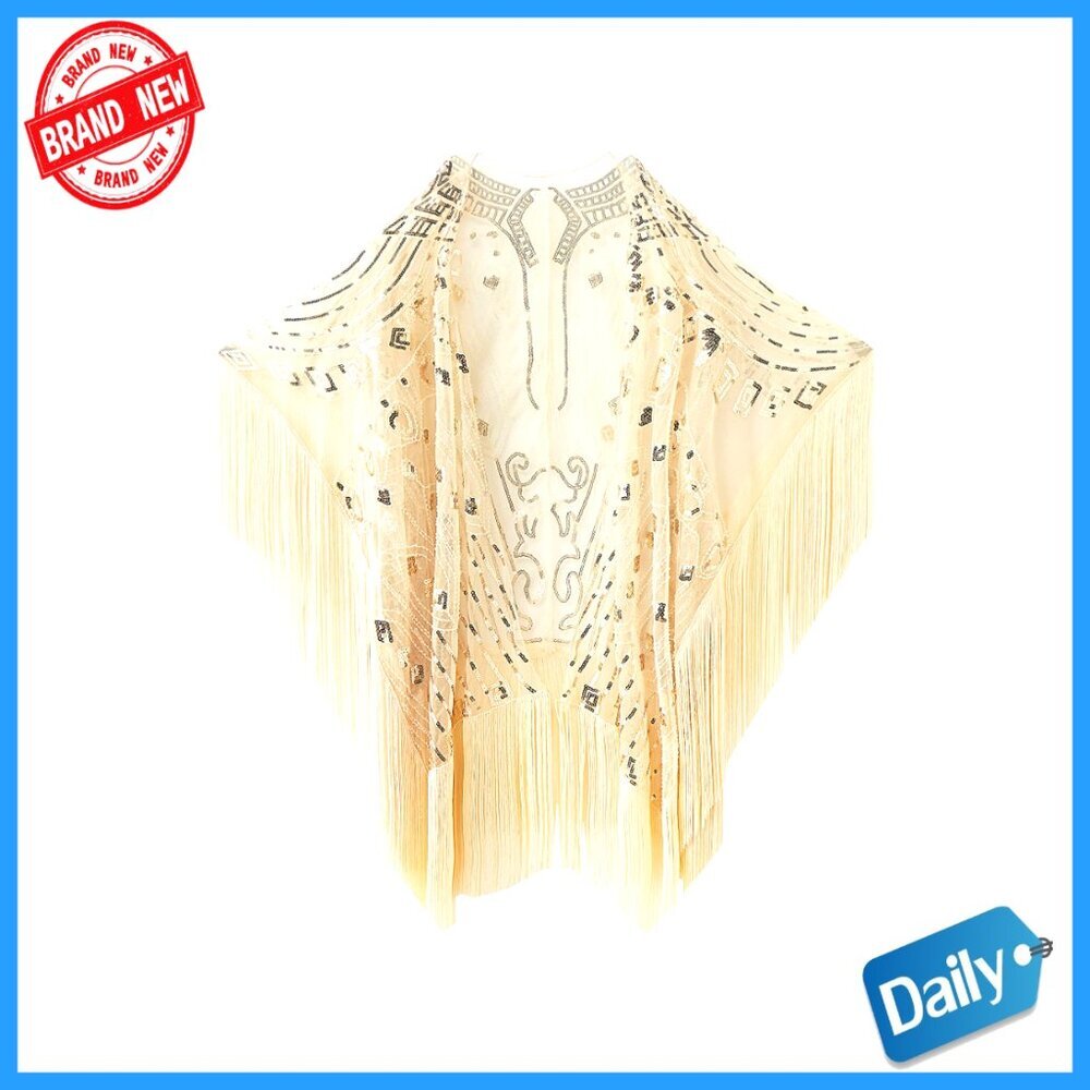 Sequin Beaded Fringed Evening Cape Shawl Wrap for Wedding Gatsby Party